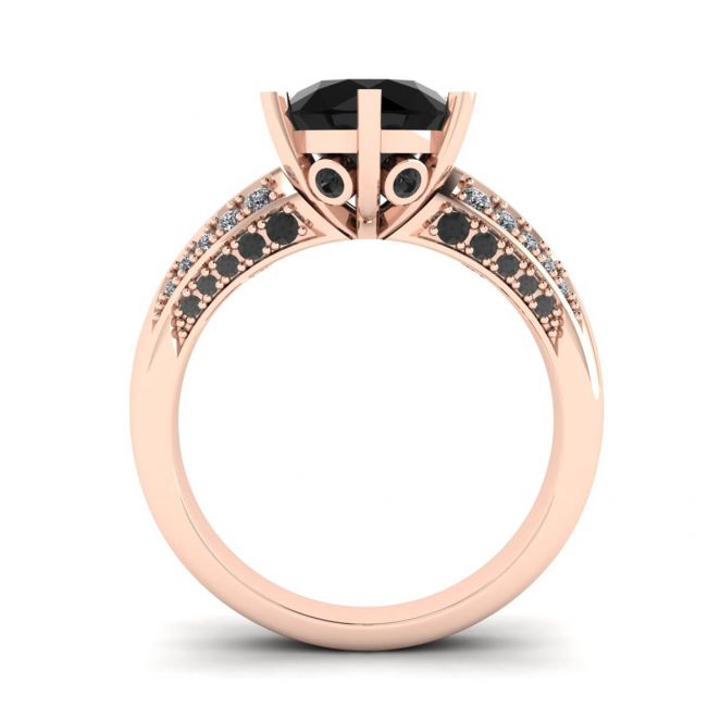 Diamante preto de 6 pinos com anel Pave de duas cores ouro rosa - Foto 1
