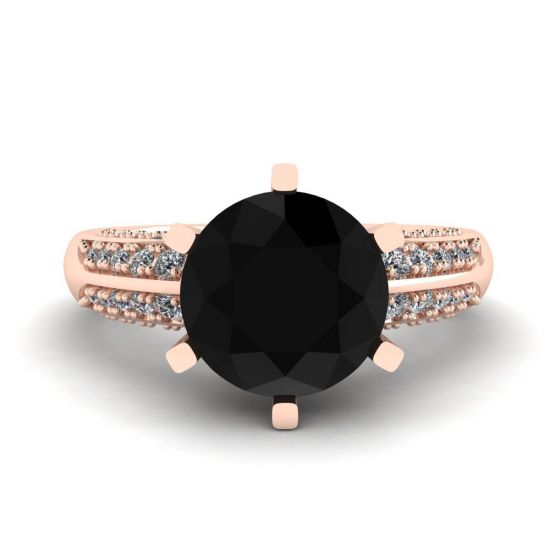 Diamante preto de 6 pinos com anel Pave de duas cores ouro rosa, Imagem 1