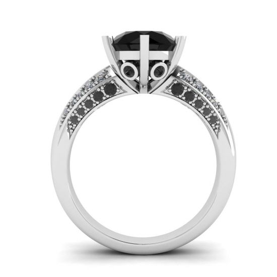 Diamante negro de 6 pinos com anel de pave de duas cores ouro branco, More Image 0