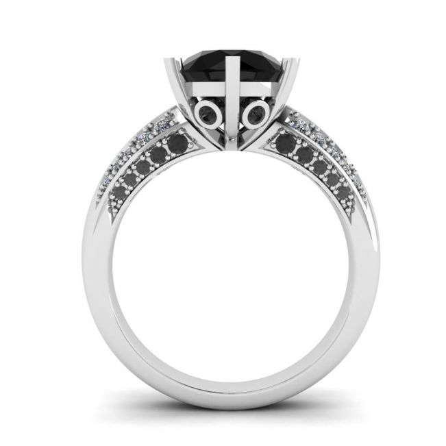 Diamante negro de 6 pinos com anel de pave de duas cores ouro branco - Foto 1