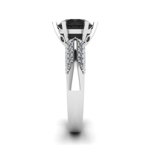 Diamante negro de 6 pinos com anel de pave de duas cores ouro branco, More Image 1