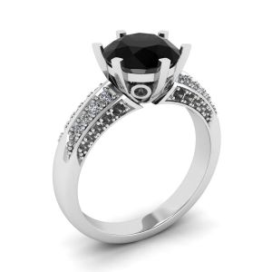 Diamante negro de 6 pinos com anel de pave de duas cores ouro branco - Foto 3