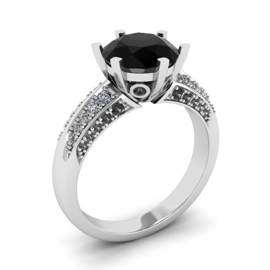 Diamante negro de 6 pinos com anel de pave de duas cores ouro branco,  Ampliar imagem 4