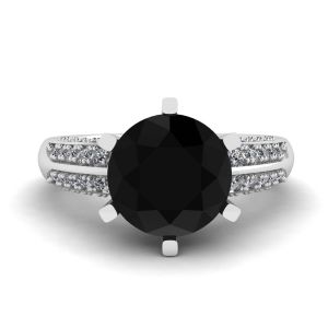 Diamante negro de 6 pinos com anel de pave de duas cores ouro branco