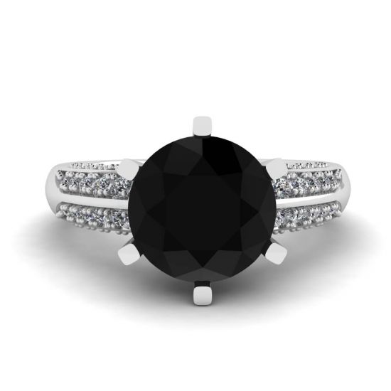 Diamante negro de 6 pinos com anel de pave de duas cores ouro branco, Ampliar imagem 1