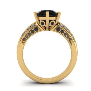 Diamante negro de 6 pinos com anel de pavê de duas cores ouro amarelo - Foto 1