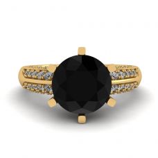 Diamante negro de 6 pinos com anel de pavê de duas cores ouro amarelo