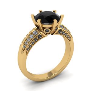Diamante negro de 6 pinos com anel de pavê de duas cores ouro amarelo - Foto 3
