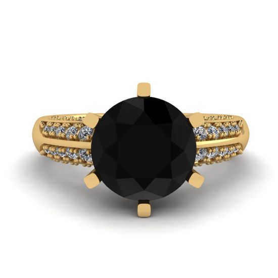 Diamante negro de 6 pinos com anel de pavê de duas cores ouro amarelo, Imagem 1