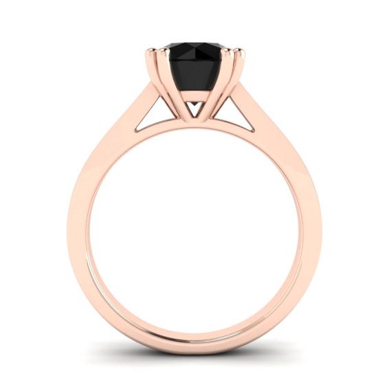 Diamante negro redondo com anel de ouro rosa 18K Pave preto, More Image 0