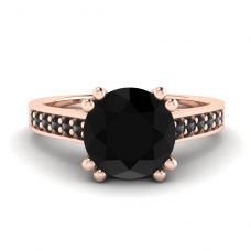 Diamante negro redondo com anel de ouro rosa 18K Pave preto
