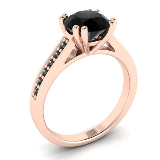 Diamante negro redondo com anel de ouro rosa 18K Pave preto,  Ampliar imagem 4