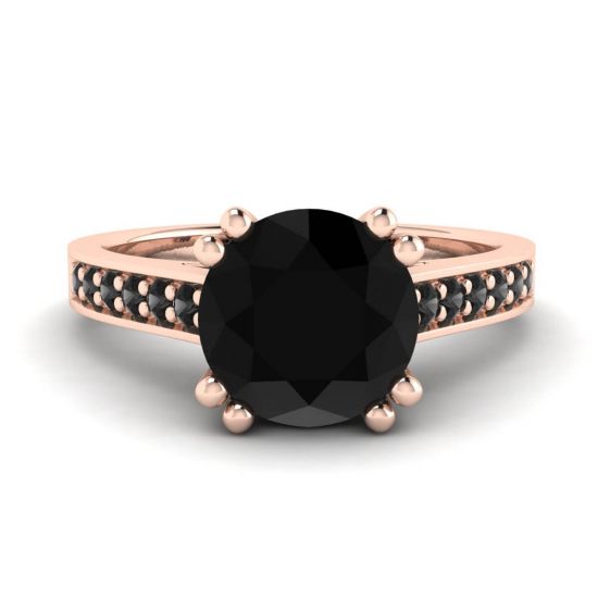 Diamante negro redondo com anel de ouro rosa 18K Pave preto, Ampliar imagem 1