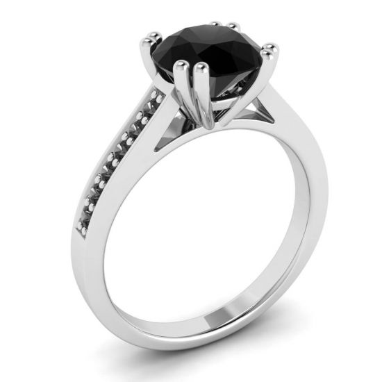 Diamante negro redondo com anel de ouro branco 18 preto pave,  Ampliar imagem 4