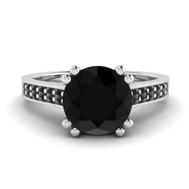 Diamante negro redondo com anel de ouro branco 18 preto pave