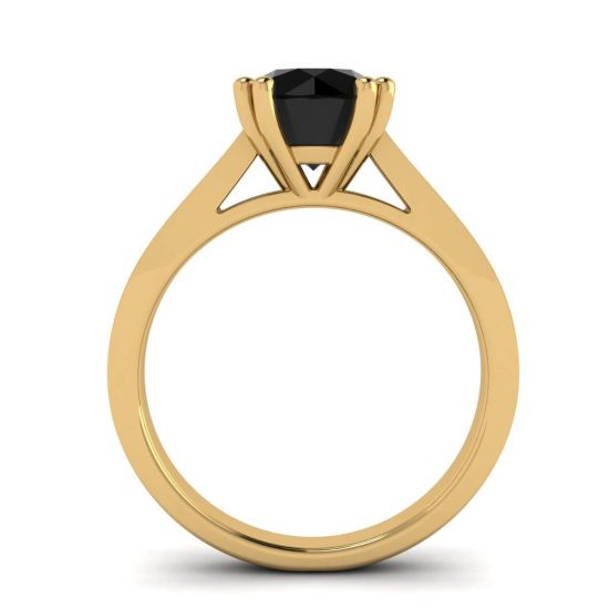 Diamante negro redondo com anel de ouro amarelo 18K Pave preto, More Image 0