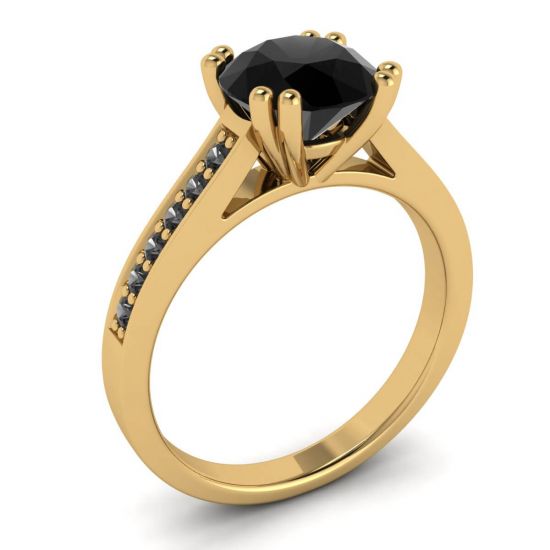 Diamante negro redondo com anel de ouro amarelo 18K Pave preto,  Ampliar imagem 4