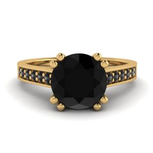 Diamante negro redondo com anel de ouro amarelo 18K Pave preto