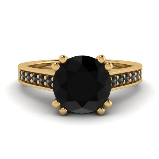 Diamante negro redondo com anel de ouro amarelo 18K Pave preto, Ampliar imagem 1