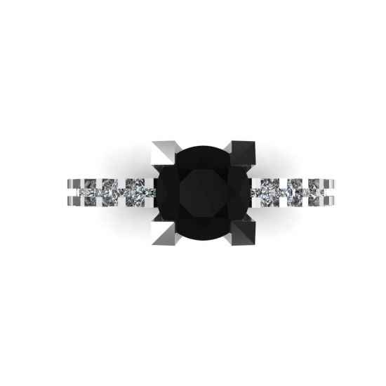 Anel redondo de diamante negro com lado e pavê oculto, Ampliar imagem 1