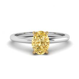 Anel solitário oval de diamante amarelo