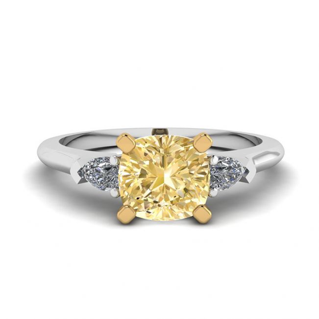 Almofada Diamante Amarelo com Lateral Anel Pêra Branca
