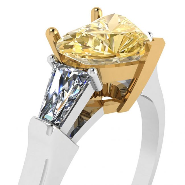 Diamante Amarelo Coração de 1 quilate com Anel Baguete Branco - Foto 1