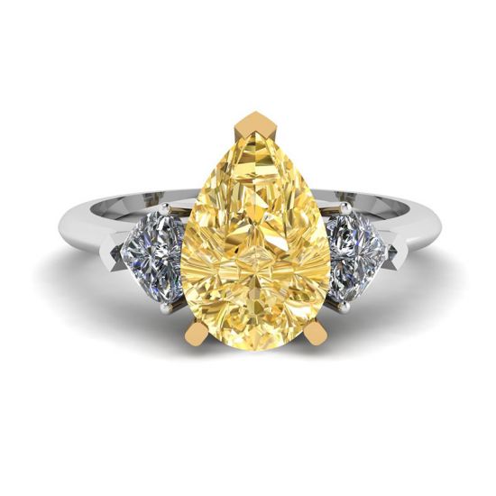 Diamante de pêra amarela de 1 quilate com anel de 2 corações, Ampliar imagem 1