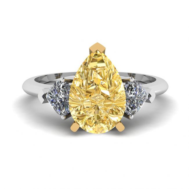 Diamante de pêra amarela de 1 quilate com anel de 2 corações