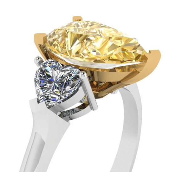 Diamante de pêra amarela de 1 quilate com anel de 2 corações, More Image 0