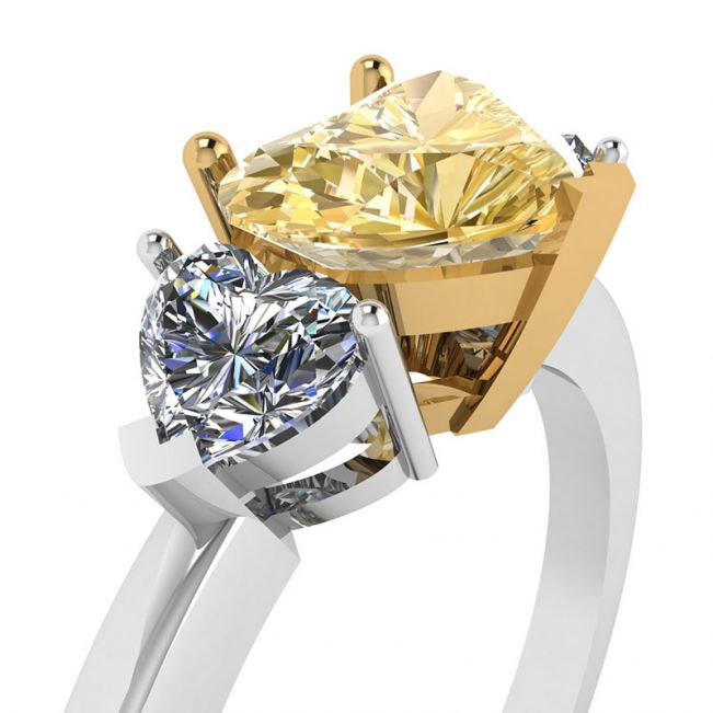 Diamante de coração amarelo de 1 quilate com anel de 2 corações laterais - Foto 1