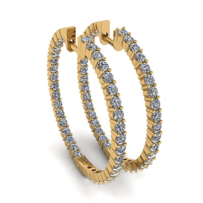 Brincos Argola Fina com Diamantes Ouro Amarelo