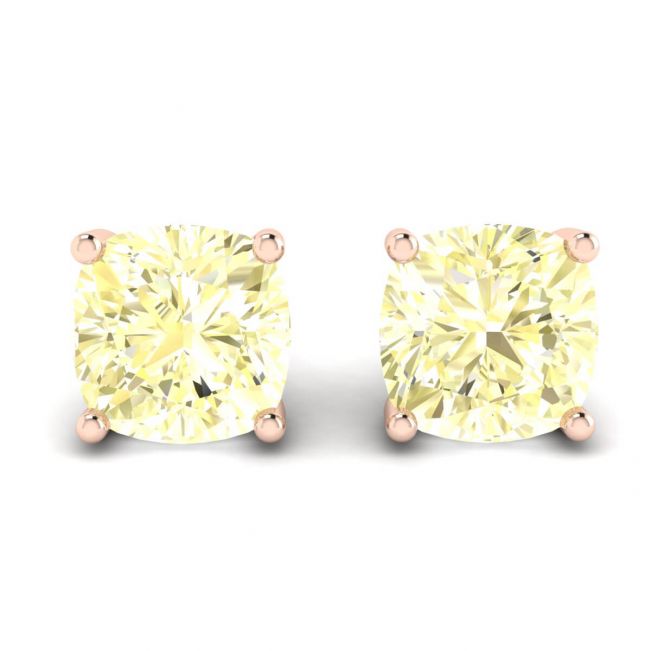 Brincos de diamante amarelo almofada em ouro rosa 18 quilates