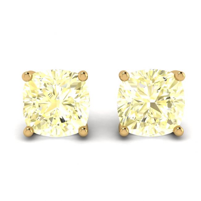 Brincos de diamante amarelo almofada em ouro amarelo 18 quilates