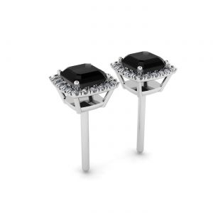 Brincos de diamante preto lapidação princesa Halo 4 mm - Foto 2