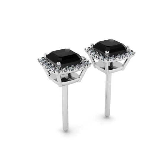 Brincos de diamante preto lapidação princesa Halo 4 mm, More Image 1