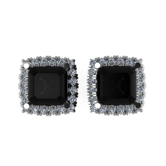 Brincos de diamante preto lapidação princesa Halo 4 mm, Ampliar imagem 1