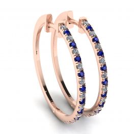 Brincos Argola Safira e Diamante Ouro Rosa