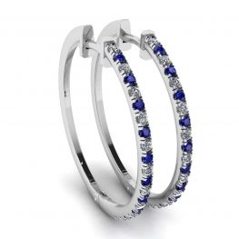 Brincos Argola Safira e Diamante Ouro Branco