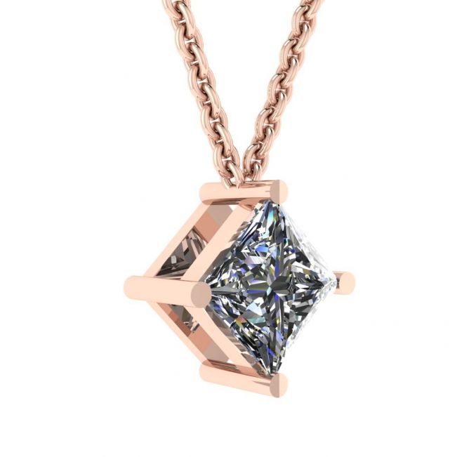 Colar Solitário com Diamante Corte Princesa Losango Ouro Rosa - Foto 1