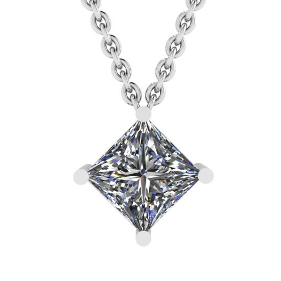 Colar Solitário com Diamante Corte Princesa Losango Ouro Branco, Ampliar imagem 1