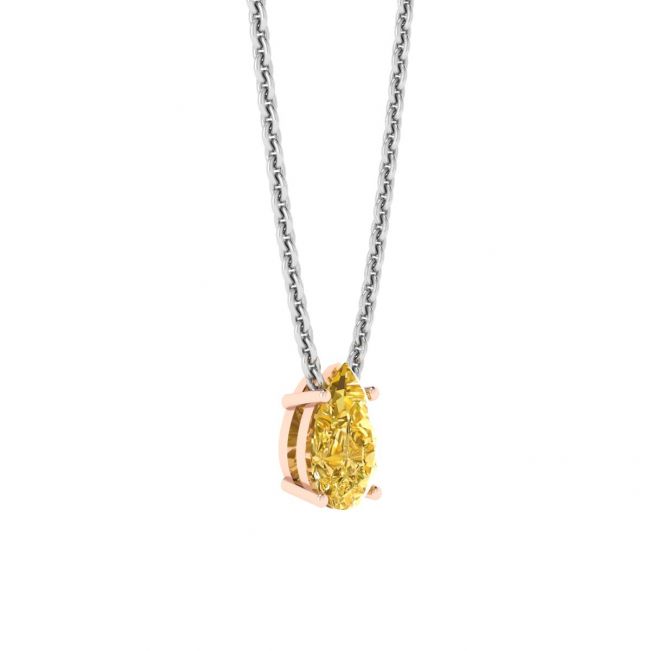 Colar de corrente de diamante amarelo em forma de pêra ouro rosa - Foto 1