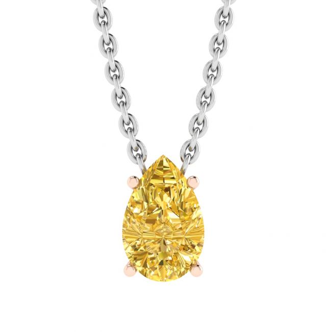 Colar de corrente de diamante amarelo em forma de pêra ouro rosa