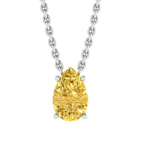 Colar de corrente de diamante amarelo em forma de pêra ouro branco