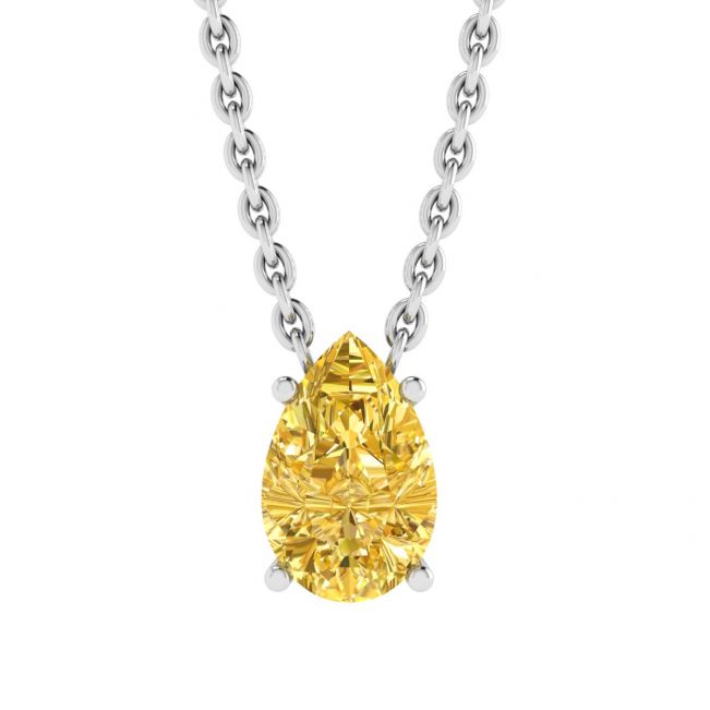 Colar de corrente de diamante amarelo em forma de pêra ouro branco