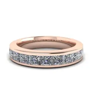Anel Eternity Princess Cut Diamante Ouro Rosa