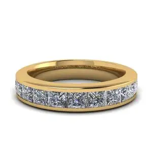 Anel Eternity Princess Cut Diamante Ouro Amarelo