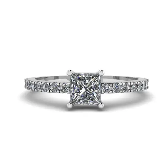 Princess Cut Diamante Anel com Side Pave Estilo 3583 PIERRE Joias