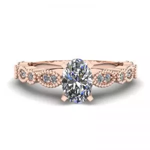 Anel de diamante oval estilo romântico ouro rosa